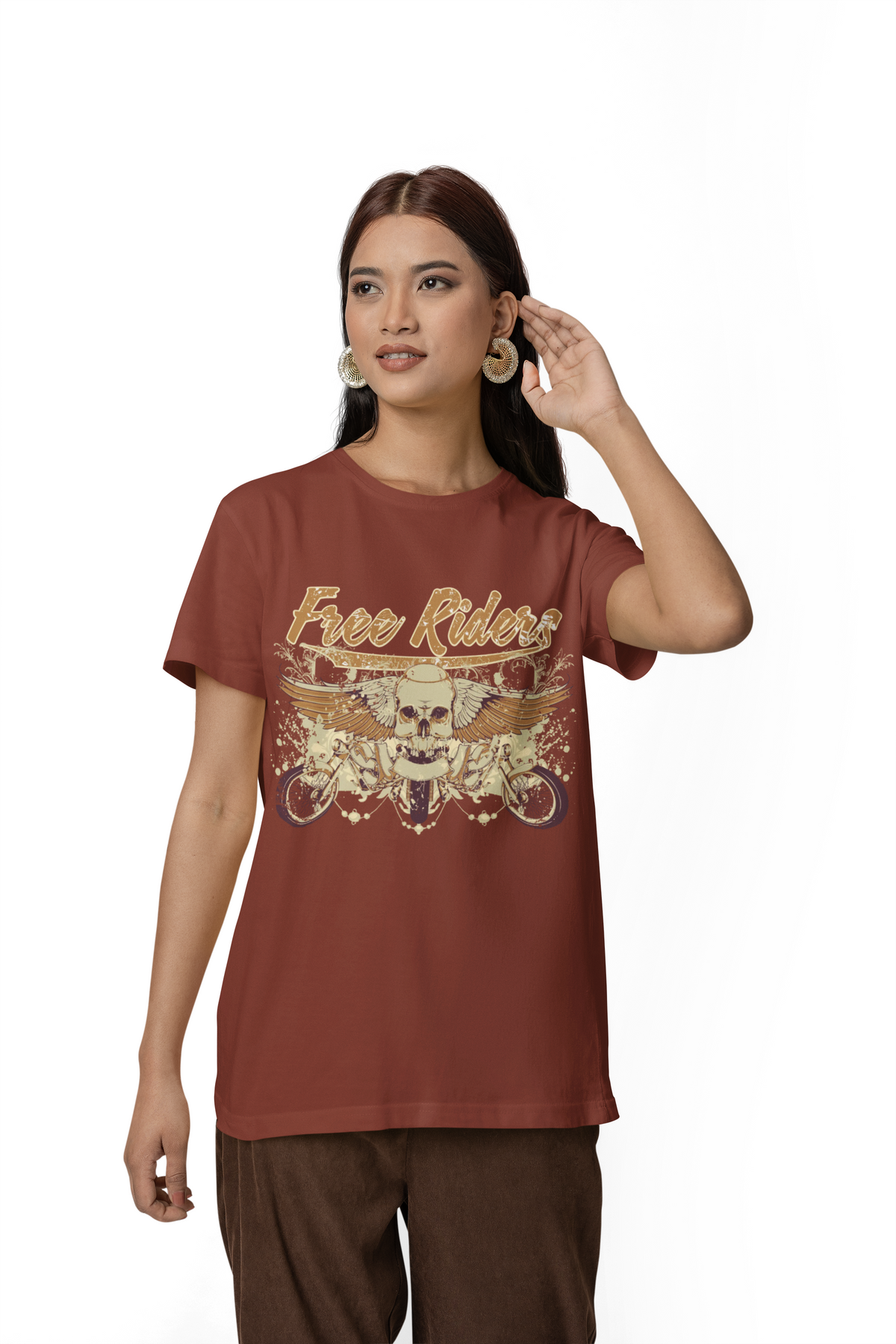 Free Riders Skull Motorcycle Tee Biker Graphic Art Design T-Shirt A-1