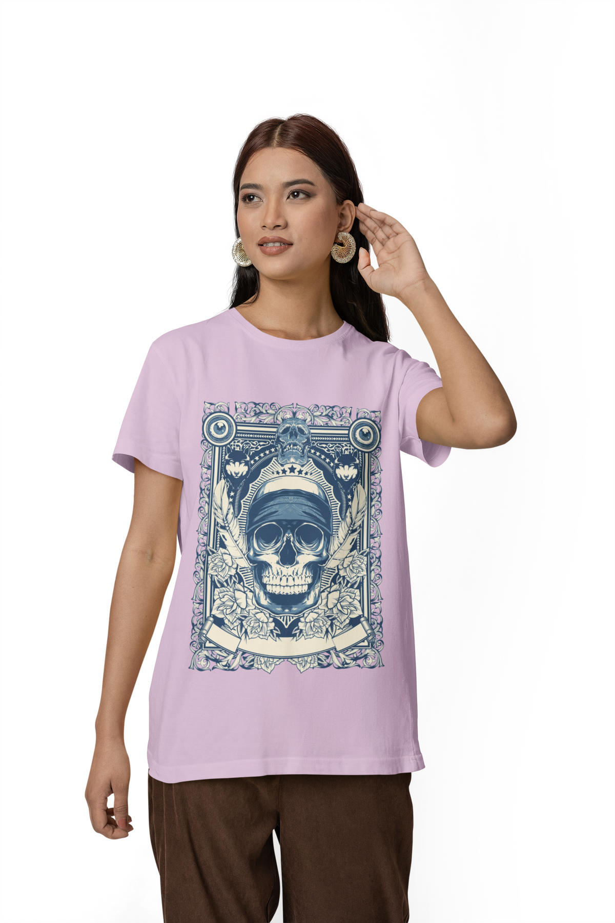 Skull Crown Graphic Tee Vintage Ornate Skull Illustration Rock Band T-Shirt