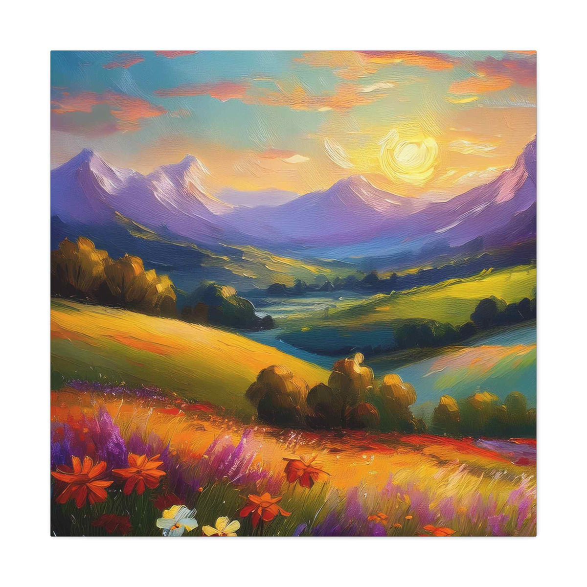 Landscape Print Canvas, Oil Paint Print 20x20, 24x24, 30x30, 32x32, 36x36 Art Design Print Pine-Wood Inner Frame MC-38