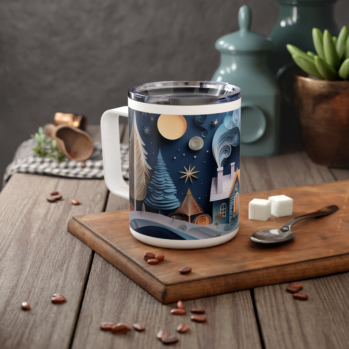 6 Art Design Insulated Coffee Mug Clear Lid 10oz Insulated Coffee Mug 10oz