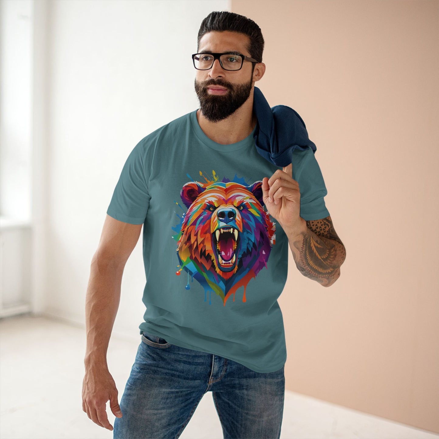 Bear Graphic Unisex 100 Cotton Staple Tee with Animal Design Artwork 13