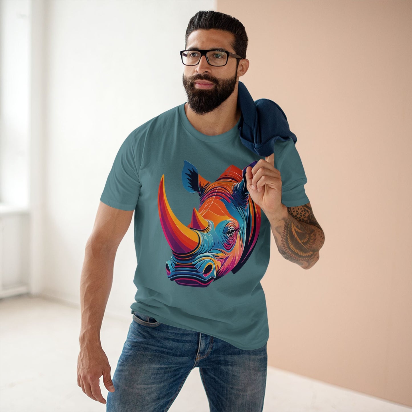 Rhino Shirt Unisex Premium Cotton Tee With Original Art Design From Retro2Nova Art Collection For Everyday Comfort