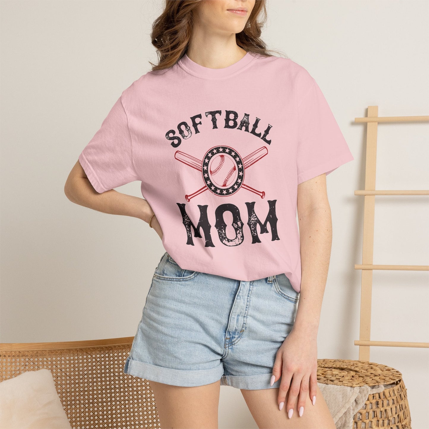 Softball Mom T-shirt Mother Day Mama Tee Unisex Comfort Colors Garment-Dyed Cotton h92
