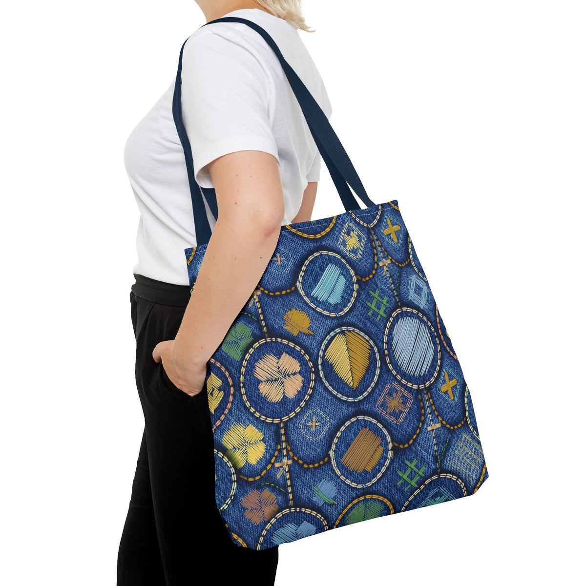 Denim Fabric Imitation Print Unisex Canvas Bag Poly Spun 3 Sizes Tote Bag 189-4