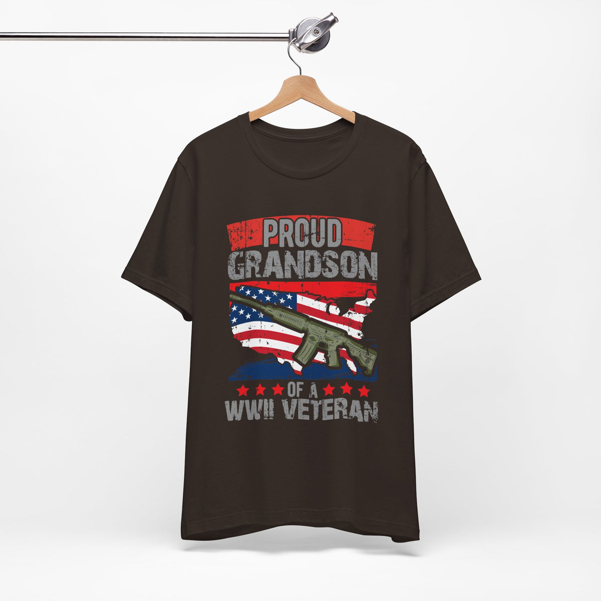 Proud Grandson of a WWII Veteran T-Shirt American Flag Rifle Graphic Unisex Cotton v16
