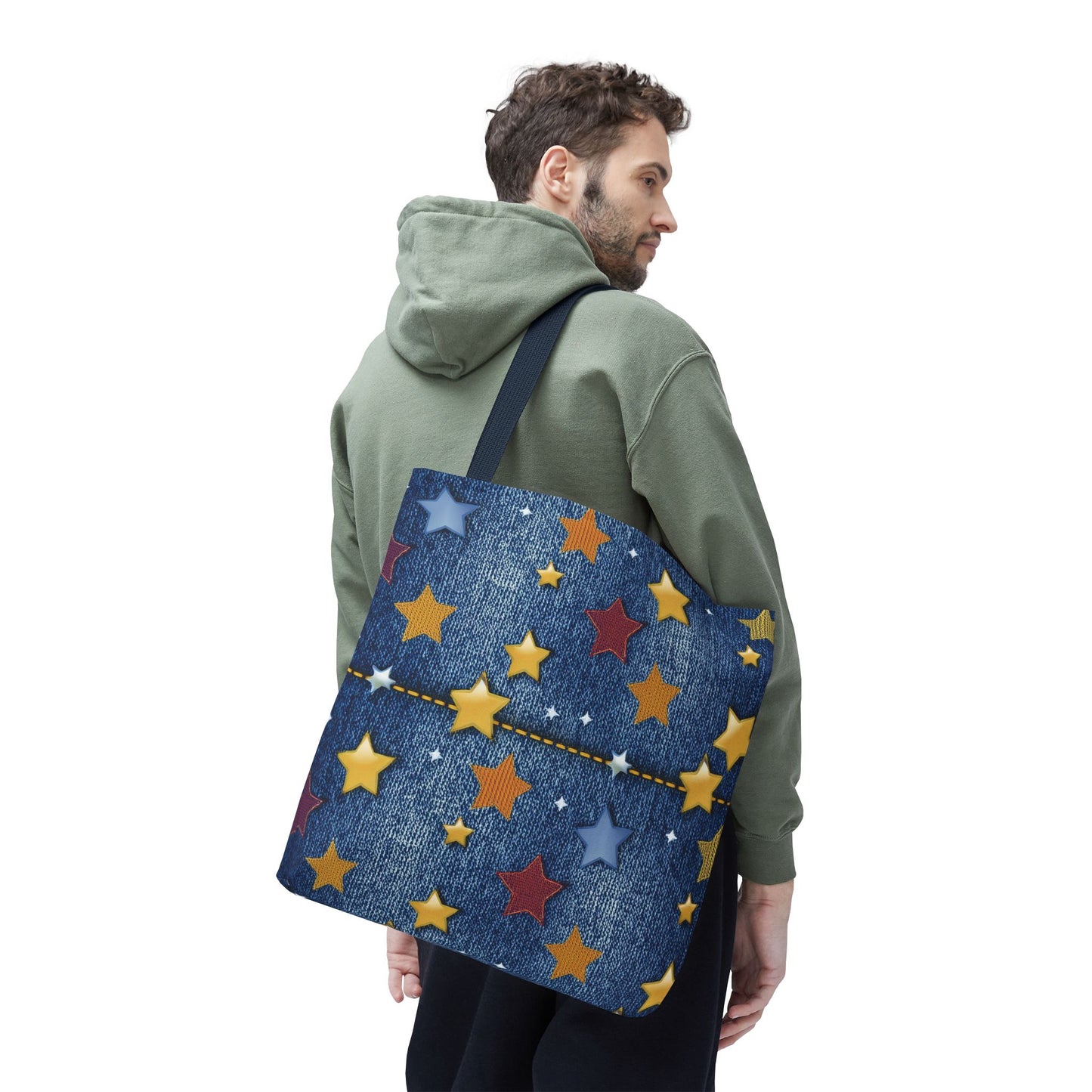 Denim Fabric Imitation Print Unisex Canvas Bag Poly Spun 3 Sizes Tote Bag 181-4