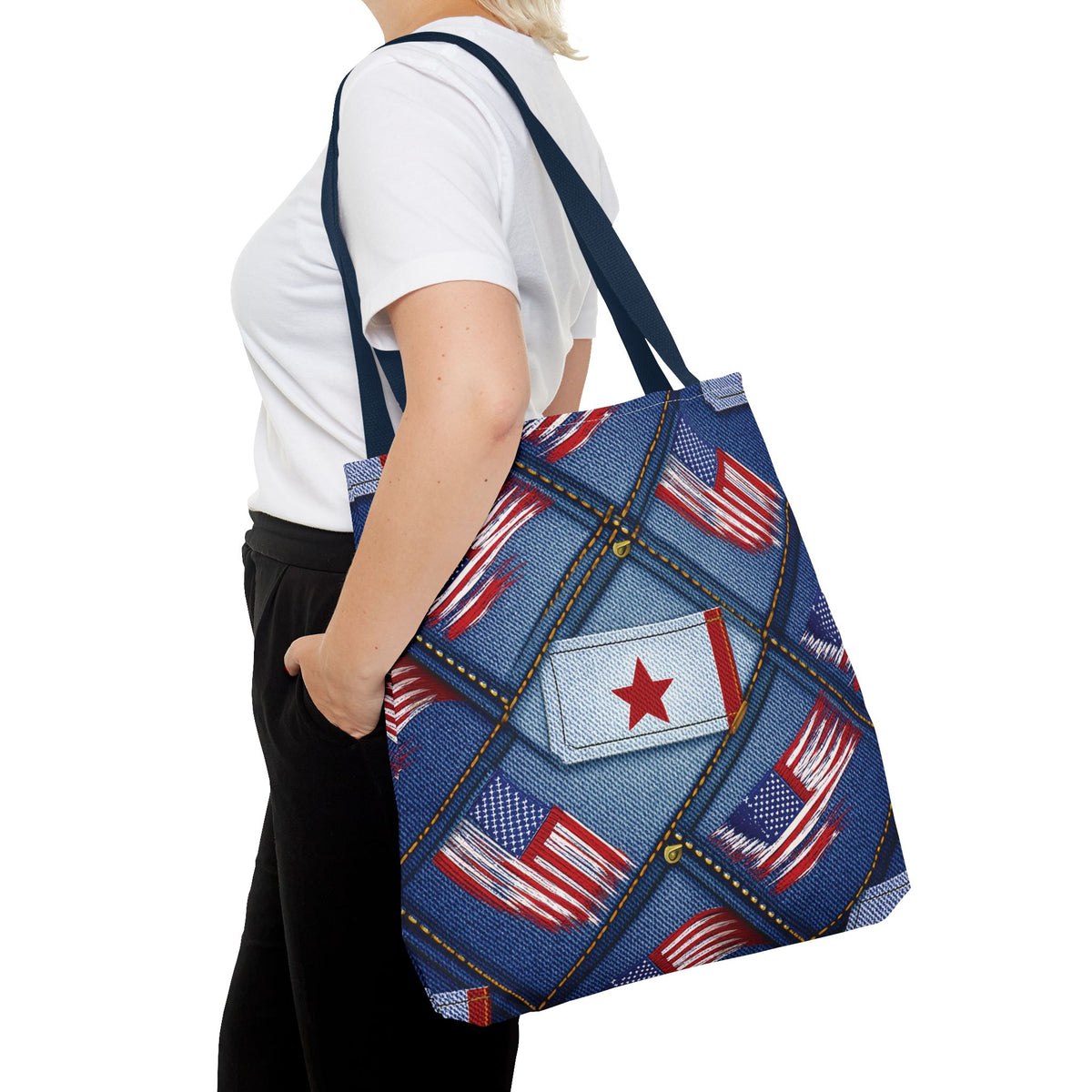 4th of July Graphic Denim Fabric Imitation Print Unisex Canvas Bag Poly Spun 3 Sizes Tote Bag 200-7