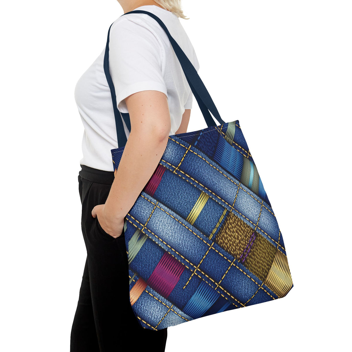 Denim Fabric Imitation Print Unisex Canvas Bag Poly Spun 3 Sizes Tote Bag 148