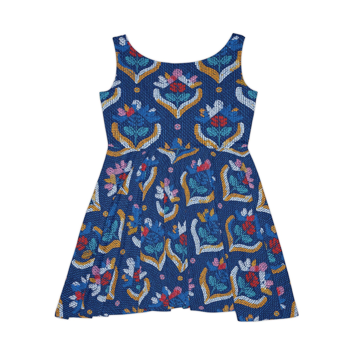 Women Denim Print Skater Dress, Denim Print Poly-Span Dress - 36