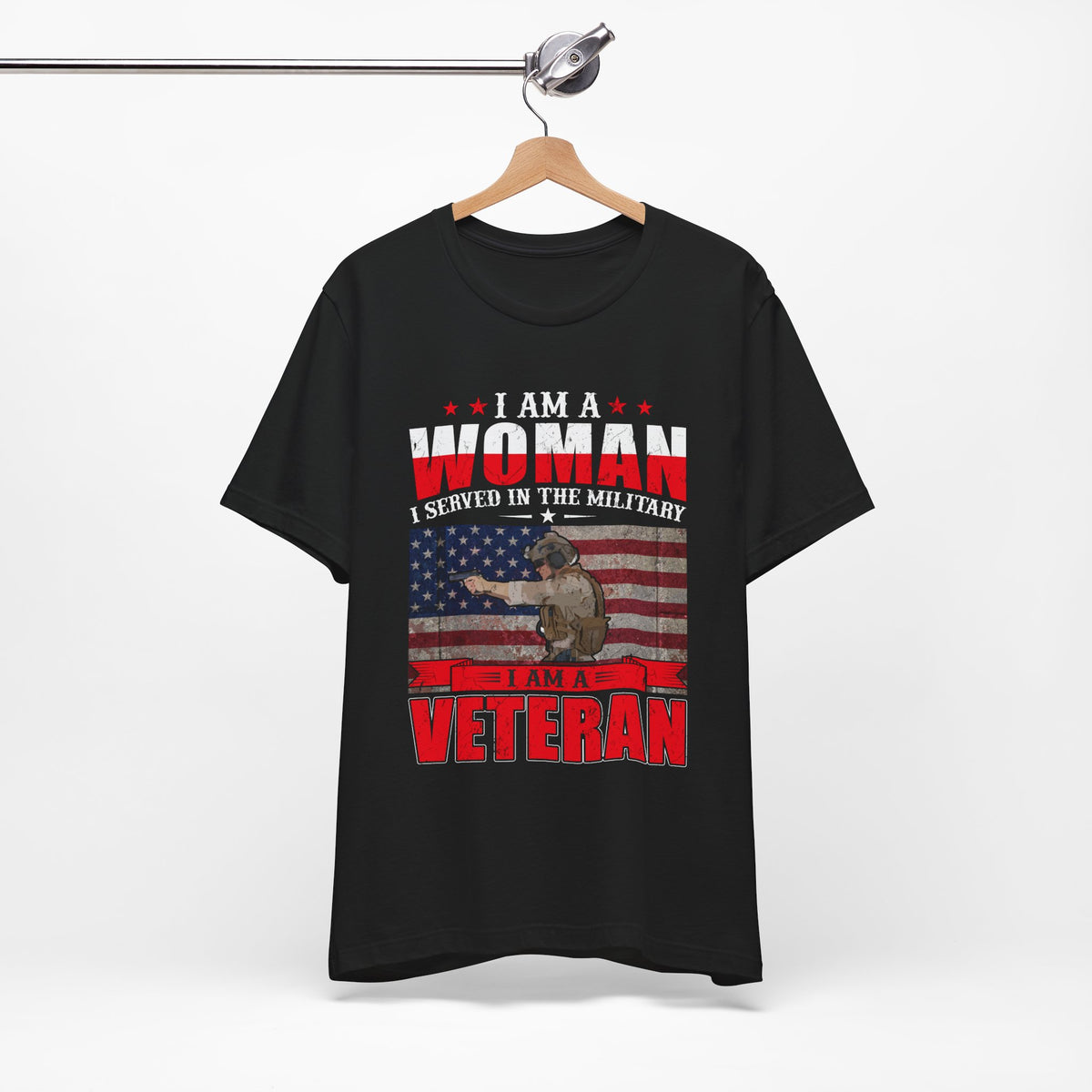 I Am A Woman I Served In The Military Veteran T-Shirt American Flag Unisex Cotton v27