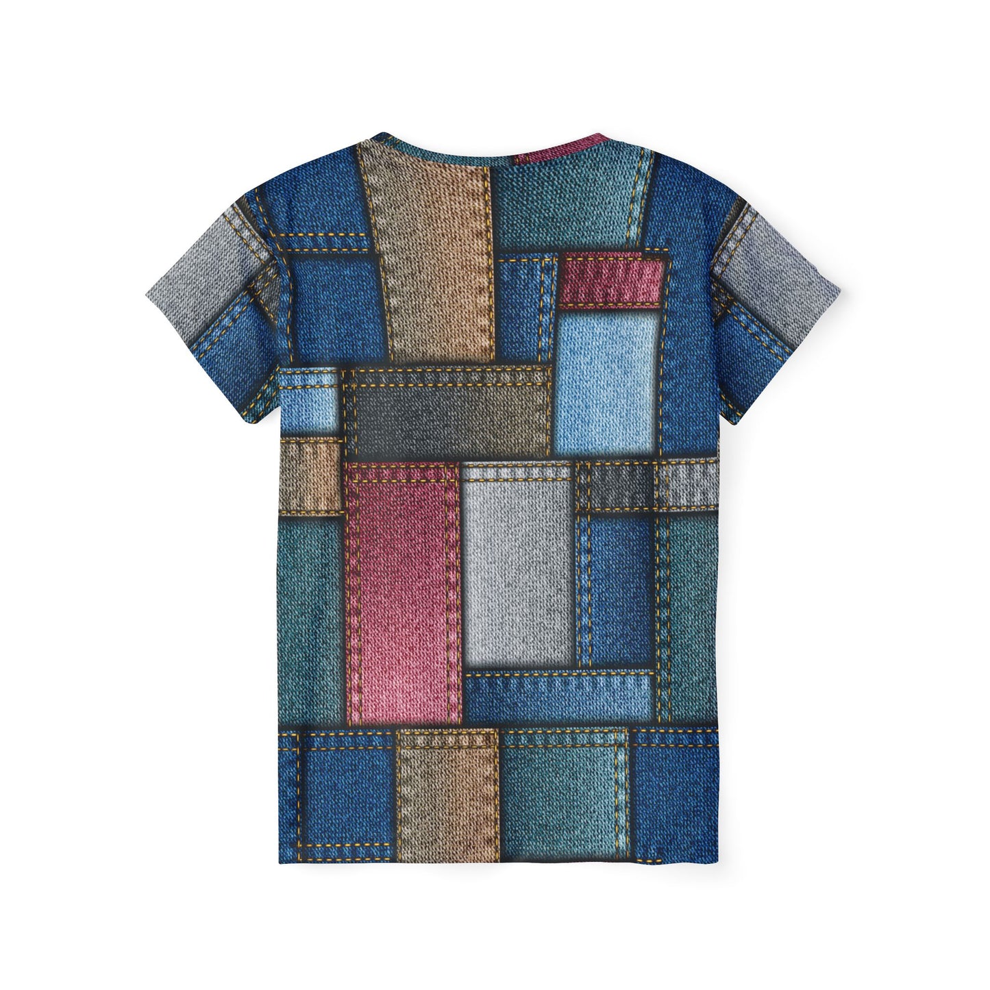 Women Poly T-Shirt with Denim Pattern Print