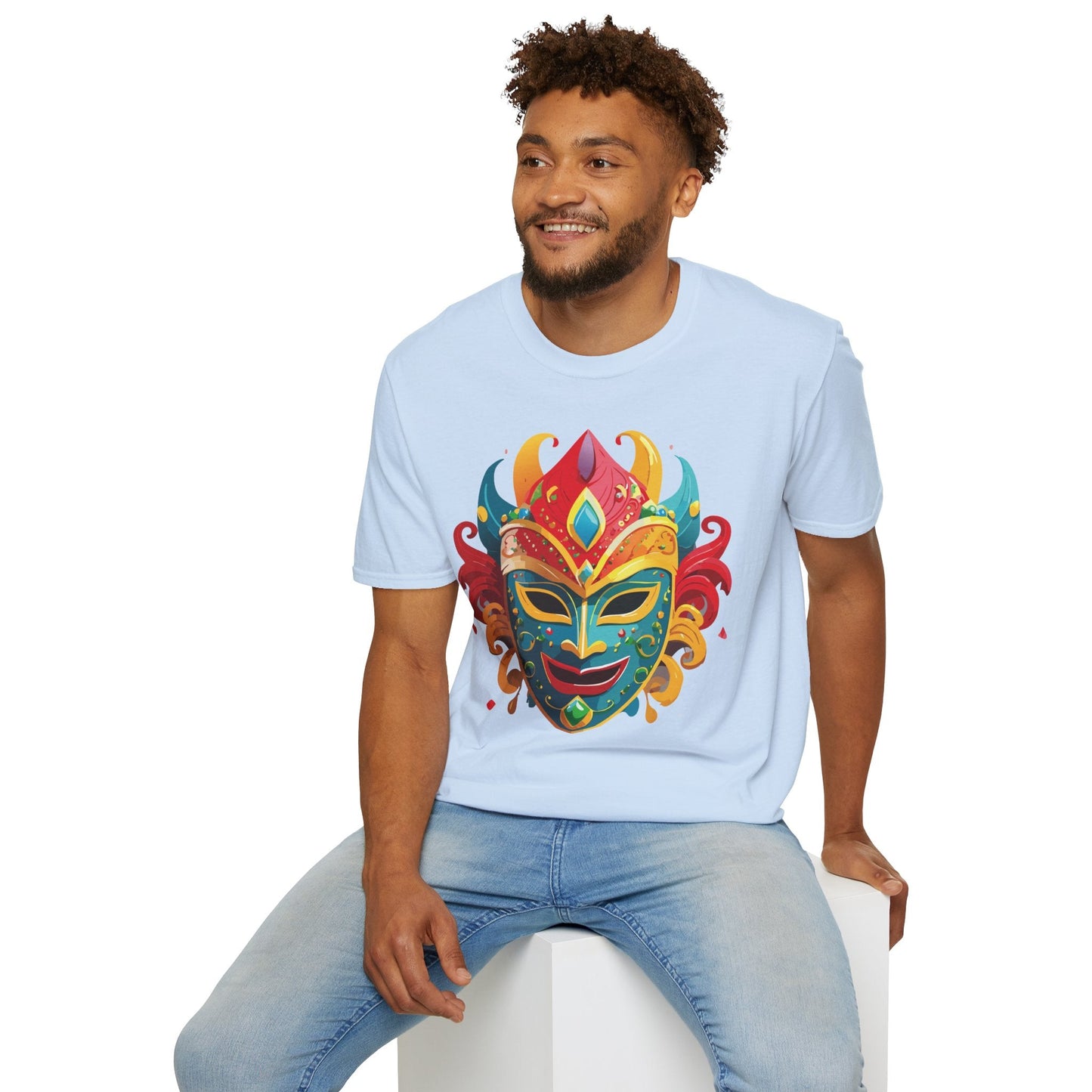 Unisex Mask Tee Shirt Gildan Softstyle 64000 Ring Spun Cotton Breathable Masquerade Design
