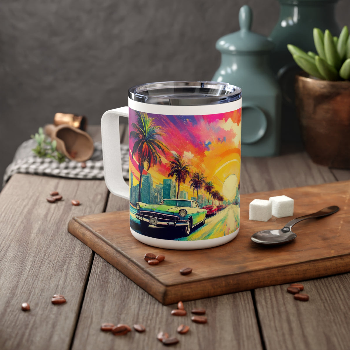 33 Art Design Insulated Coffee Mug Clear Lid 10oz Insulated Coffee Mug 10oz