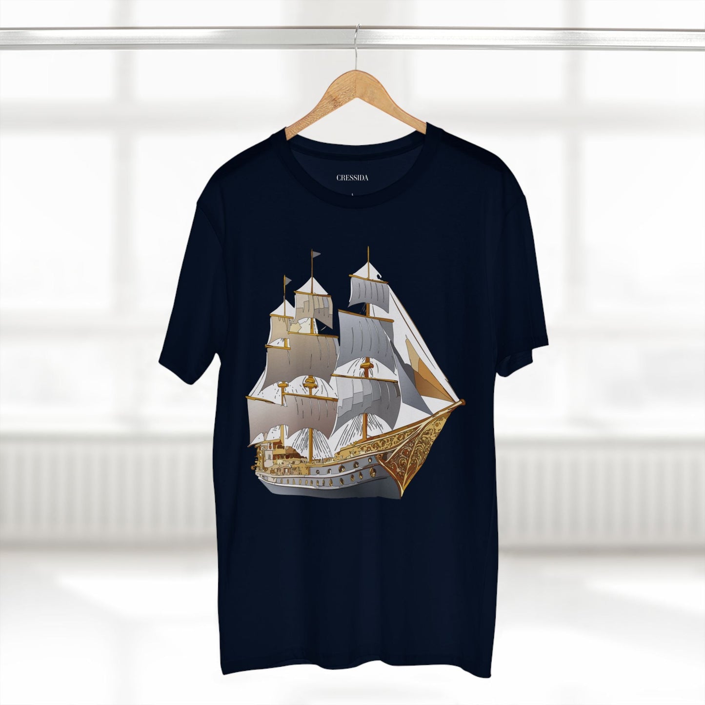 Ship Graphic Unisex 100 Cotton T-Shirt with Gold Frigate Art Design 17
