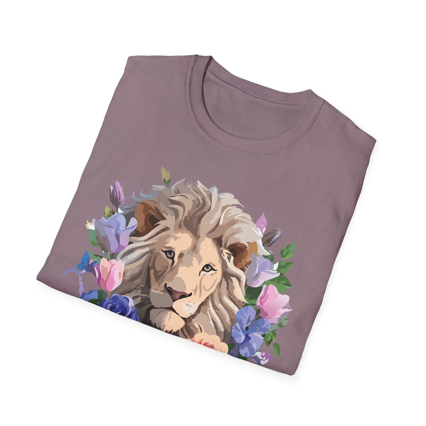 Unisex Floral Lion Tee Shirt Softstyle Gildan 64000 100 Percent Cotton