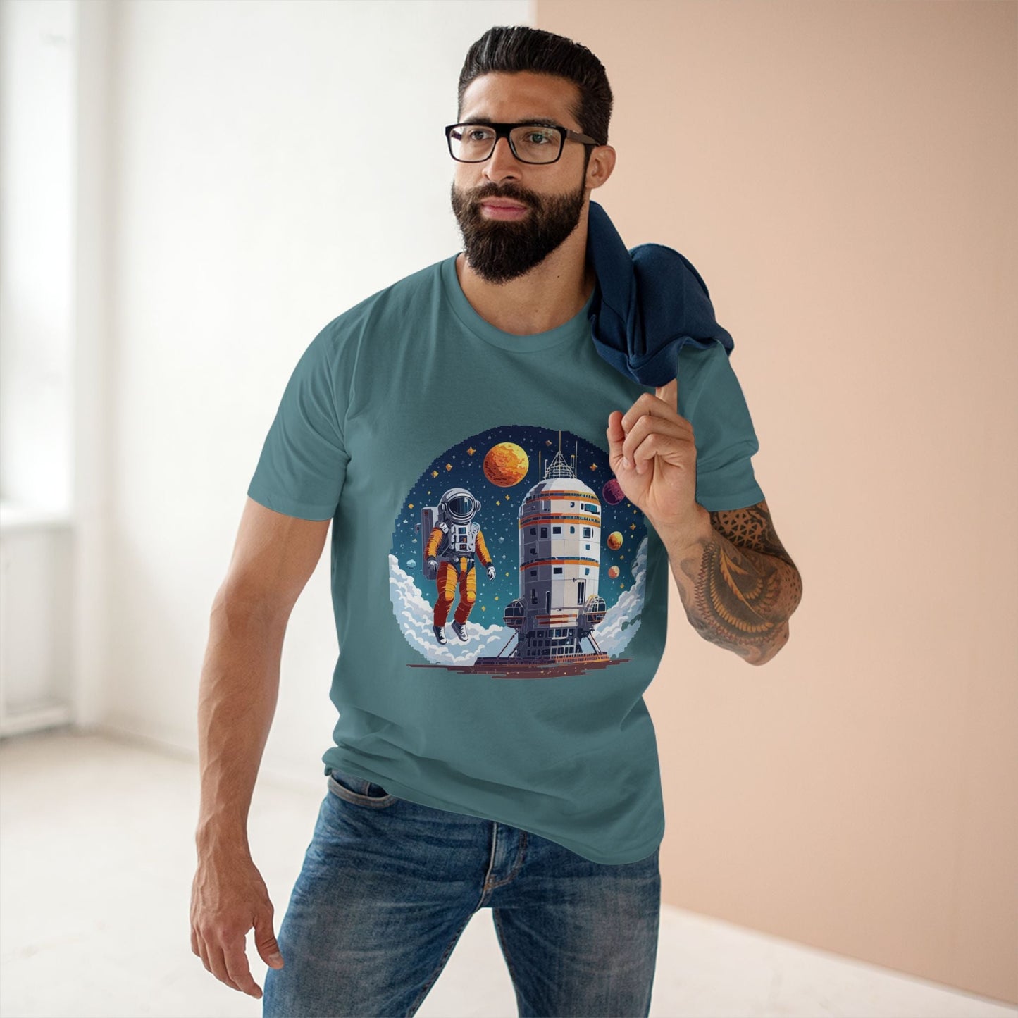 Cosmos Astronaut Shirt Unisex Premium Cotton Tee With Original Art By Retro2Nova Design