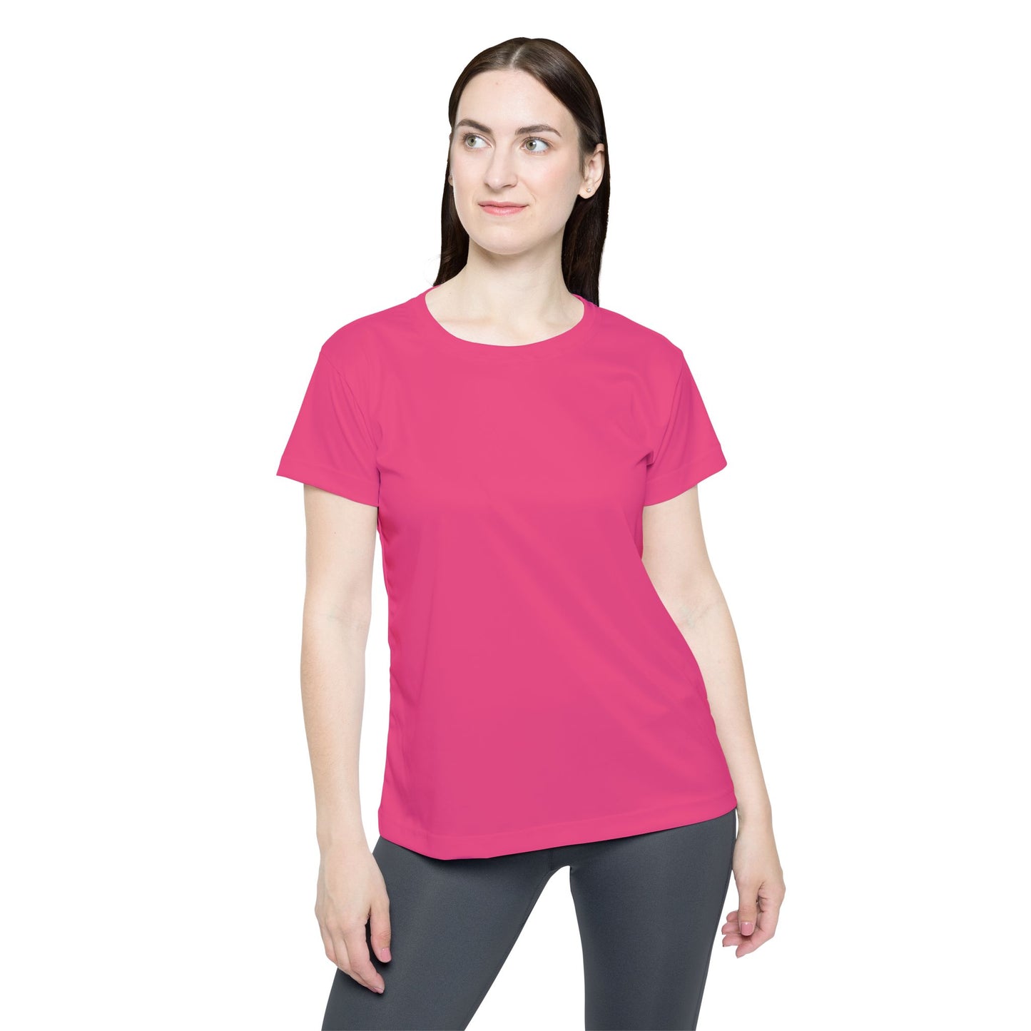 Wild Strawberry Women's Sports Jersey Short Sleeves 100% Poly Solid Pink Color Print Athletic Tee