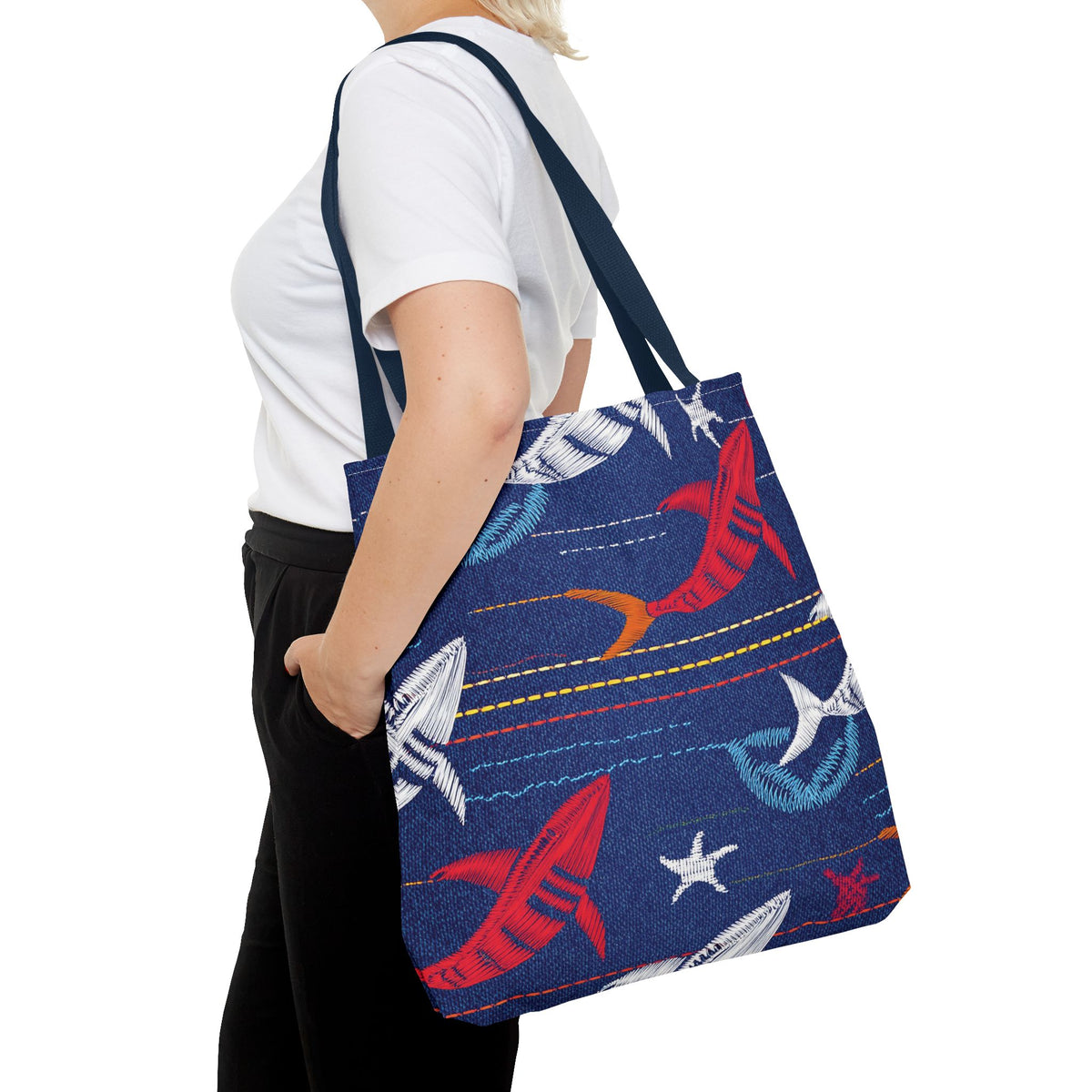 Denim Fabric Imitation Print Unisex Canvas Bag Poly Spun 3 Sizes Tote Bag 182-16