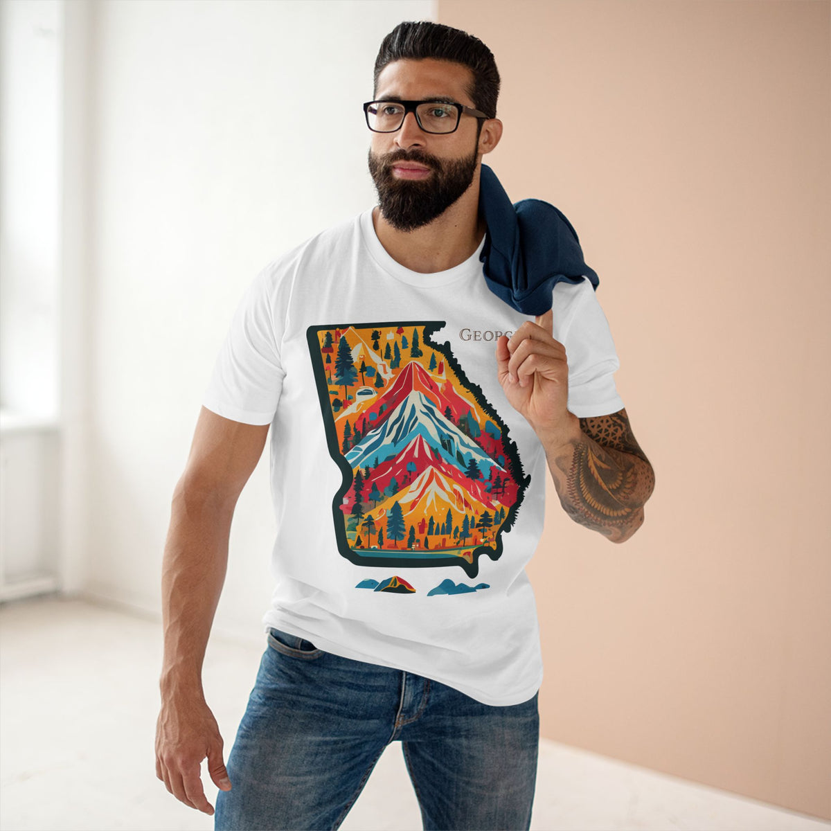 Georgia mountain state map T-Shirt | colorful retro landscape tee
