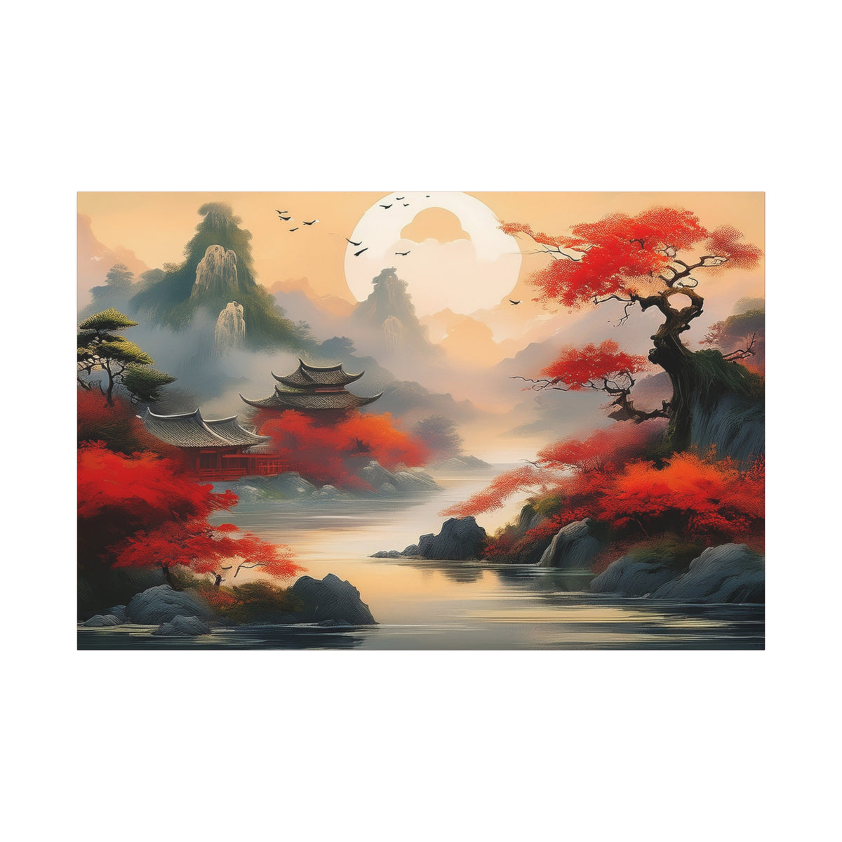 Japanese Painting Print Canvas 24x16, 30x20, 36x24, 48x32, 60x40, Bright Latex Inks Pine-Wood Inner Frame JPN-14