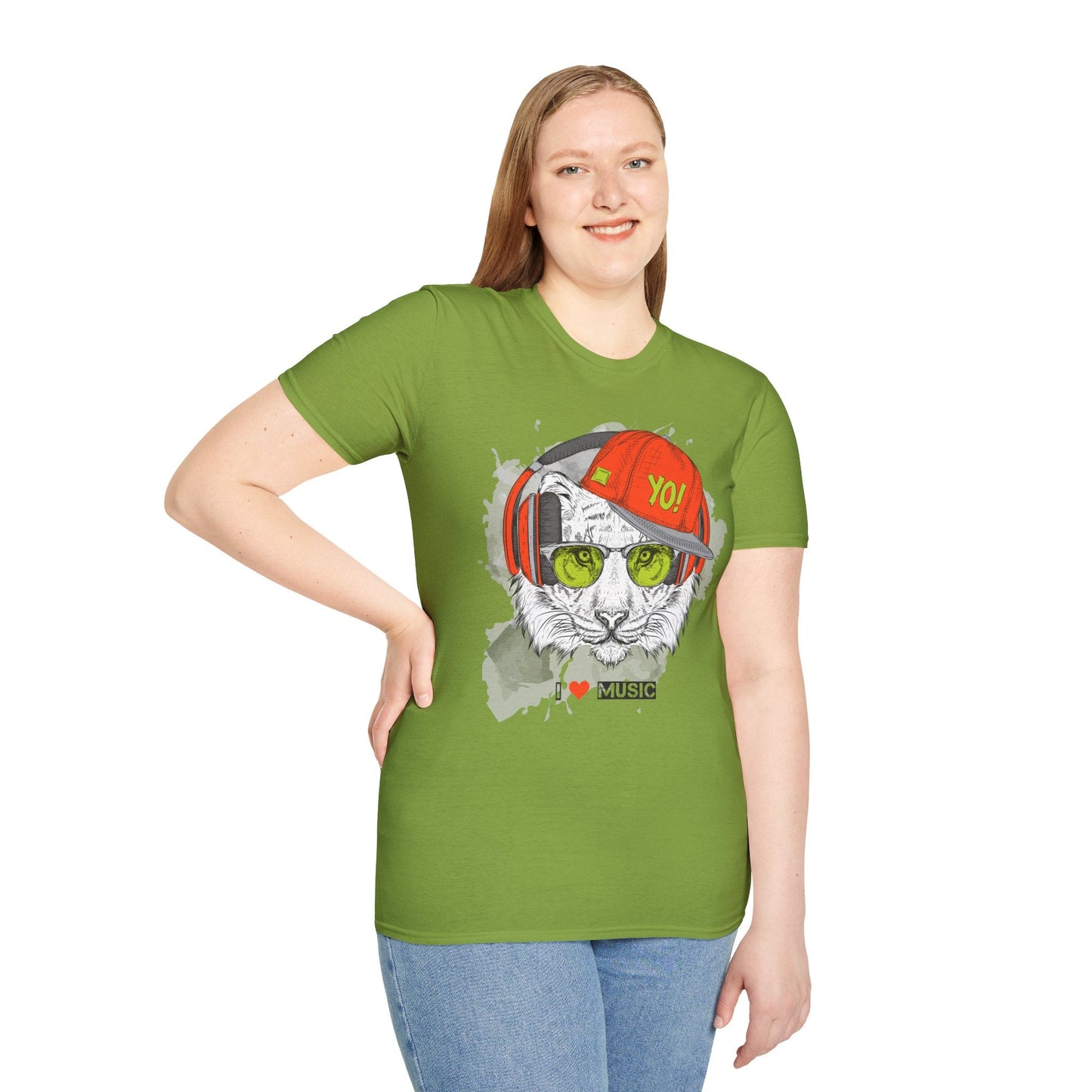 I Love Music Animals Shirt With Headphones Unisex Tee Gildan Softstyle 64000 Premium Comfort