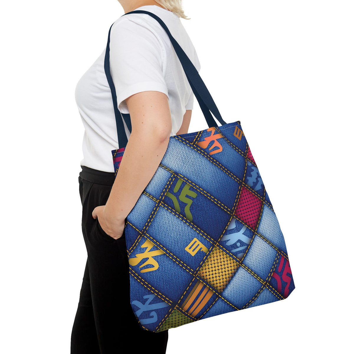 Denim Fabric Imitation Print Unisex Canvas Bag Poly Spun 3 Sizes Tote Bag 186-4