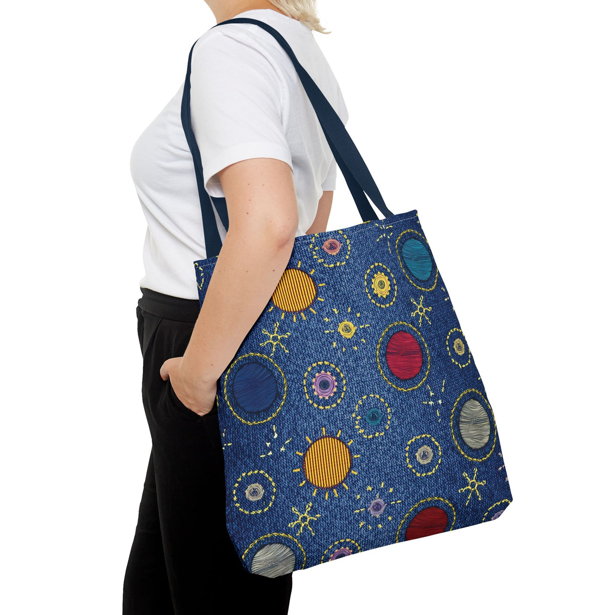 Denim Fabric Imitation Print Unisex Canvas Bag Poly Spun 3 Sizes Tote Bag 183-6