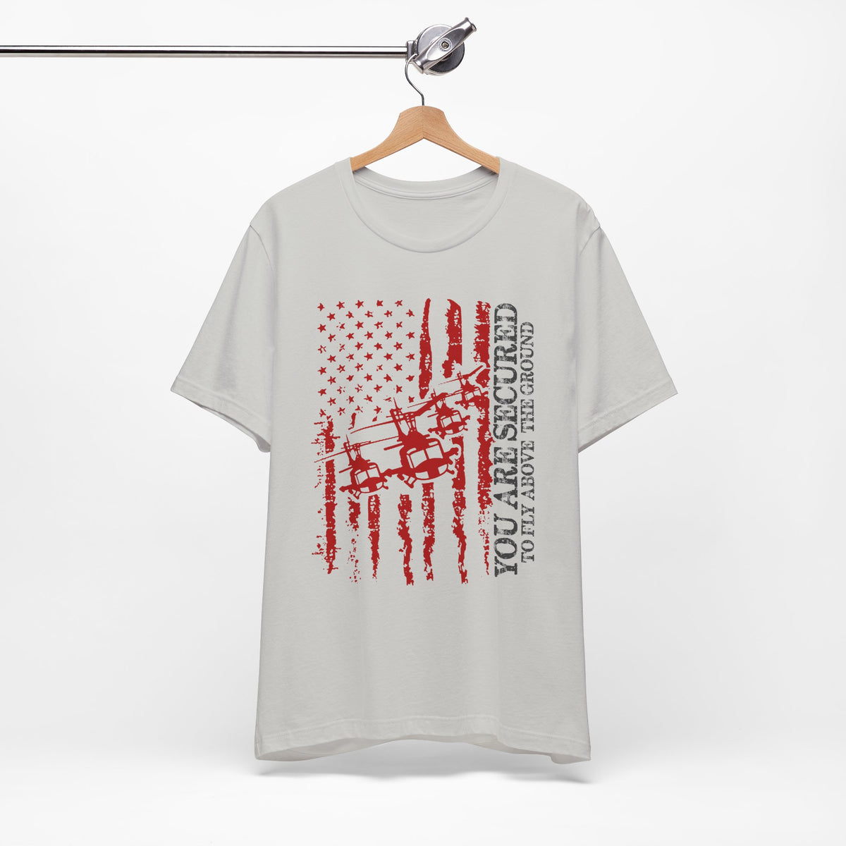 You Are Secured Flag design Tee Military Helicopter Red Distressed USA Unisex Cotton T-Shirt v2