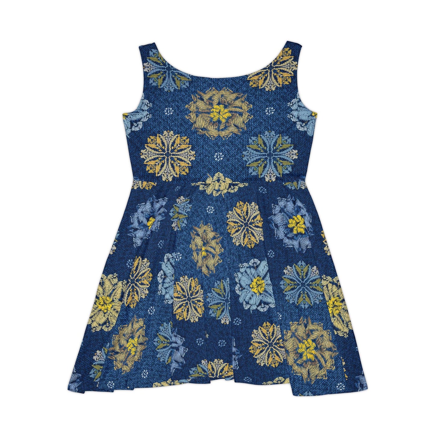 Women Denim Print Skater Dress, Denim Print Poly-Span Dress - 34