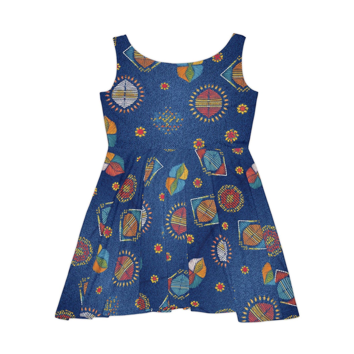 Women Denim Print Skater Dress, Denim Print Poly-Span Dress - 43