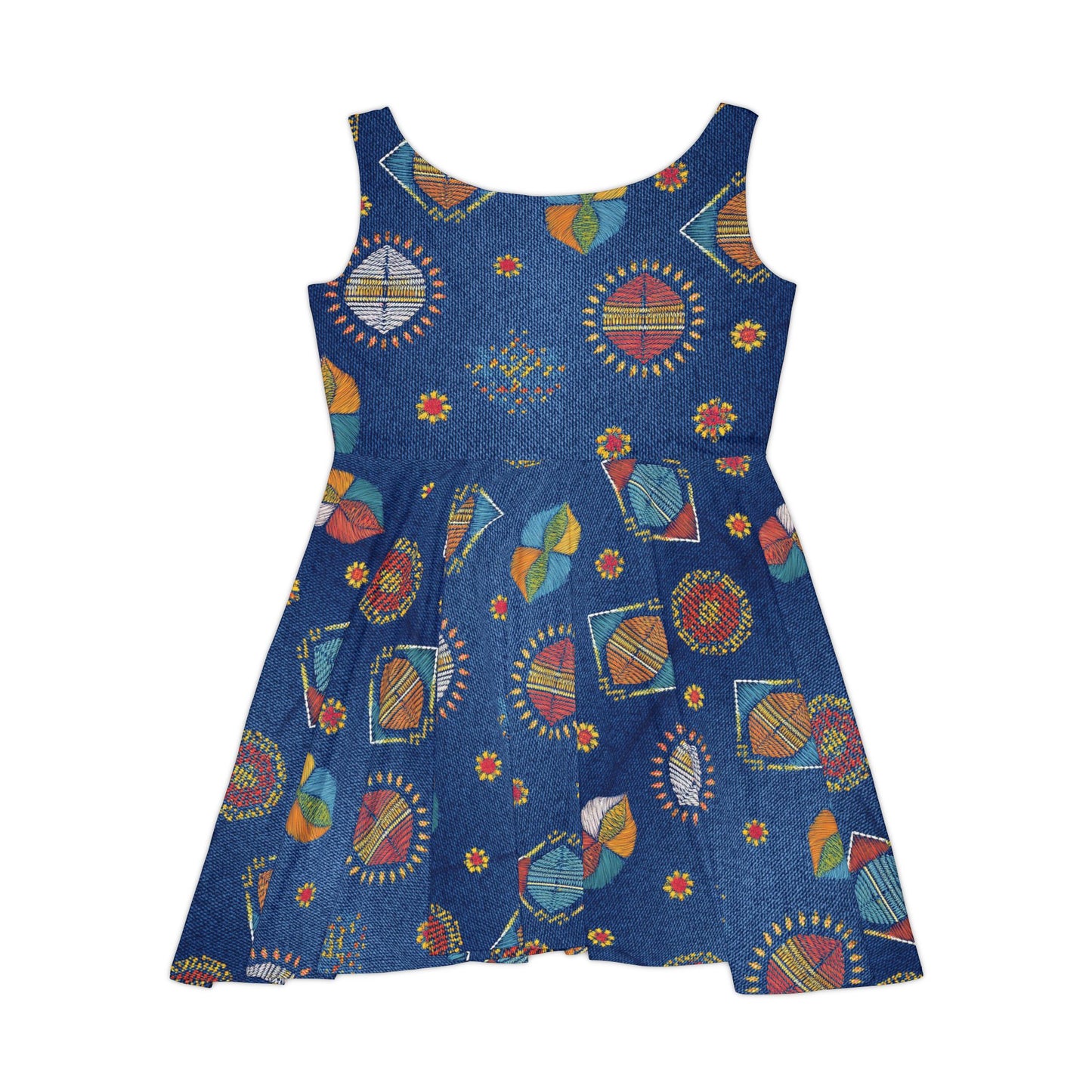 Women Denim Print Skater Dress, Denim Print Poly-Span Dress - 43