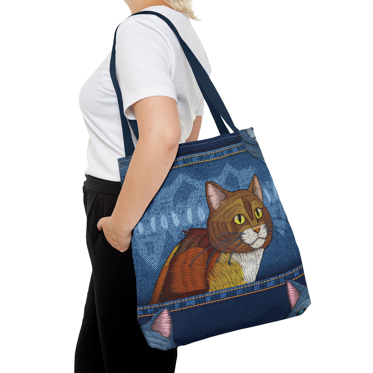 Denim Fabric Imitation Print Unisex Canvas Bag Poly Spun 3 Sizes Tote Bag 190-5