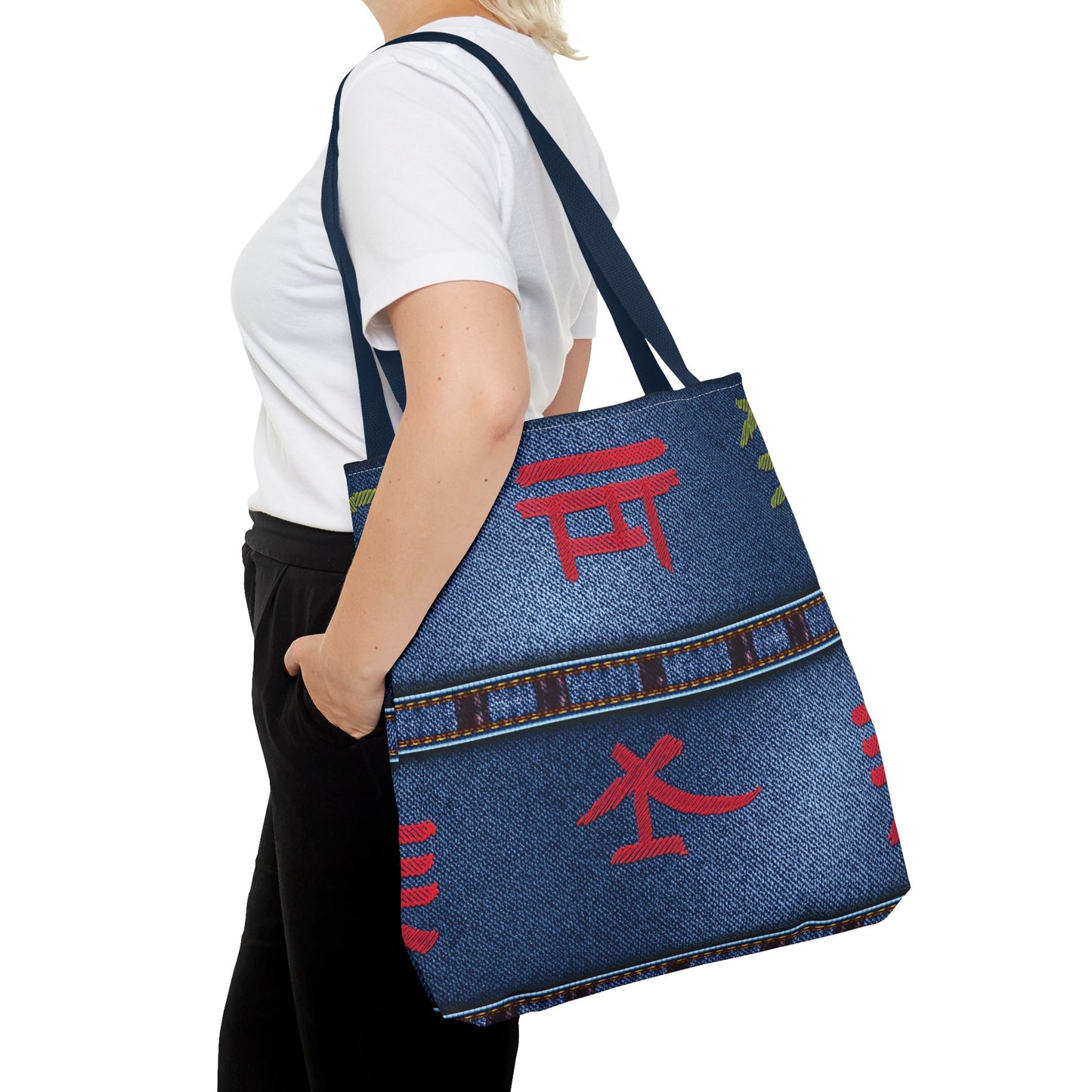 Denim Fabric Imitation Print Unisex Canvas Bag Poly Spun 3 Sizes Tote Bag 186-2