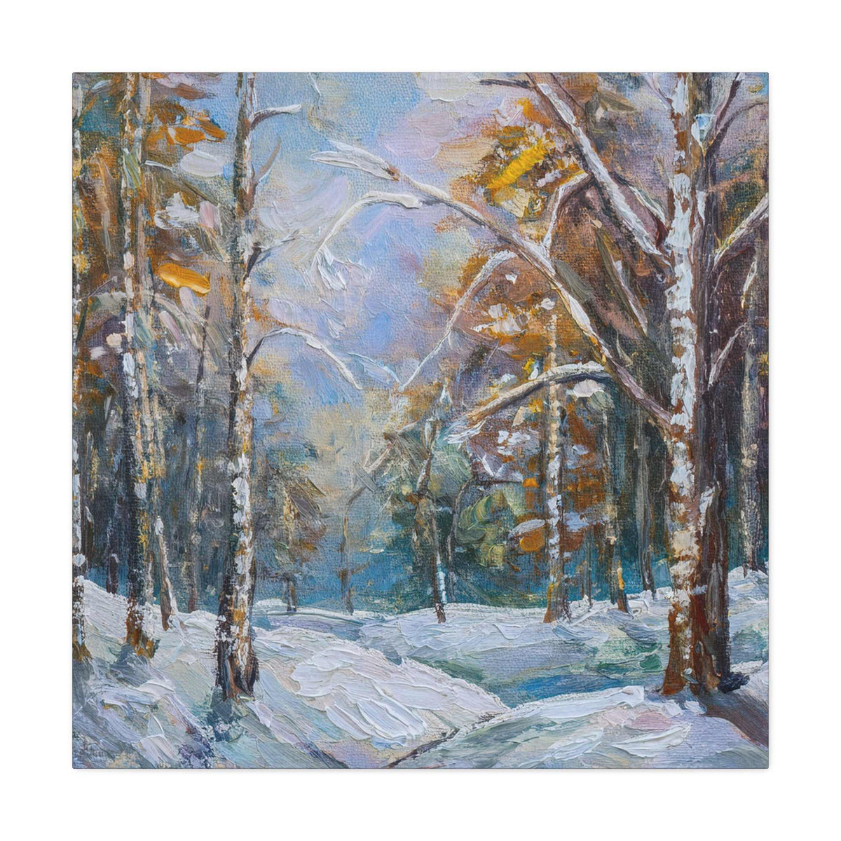 Snow Forest Print Canvas, Oil Paint Print 20x20, 24x24, 30x30, 32x32, 36x36 Art Design Print Pine-Wood Inner Frame MC-80