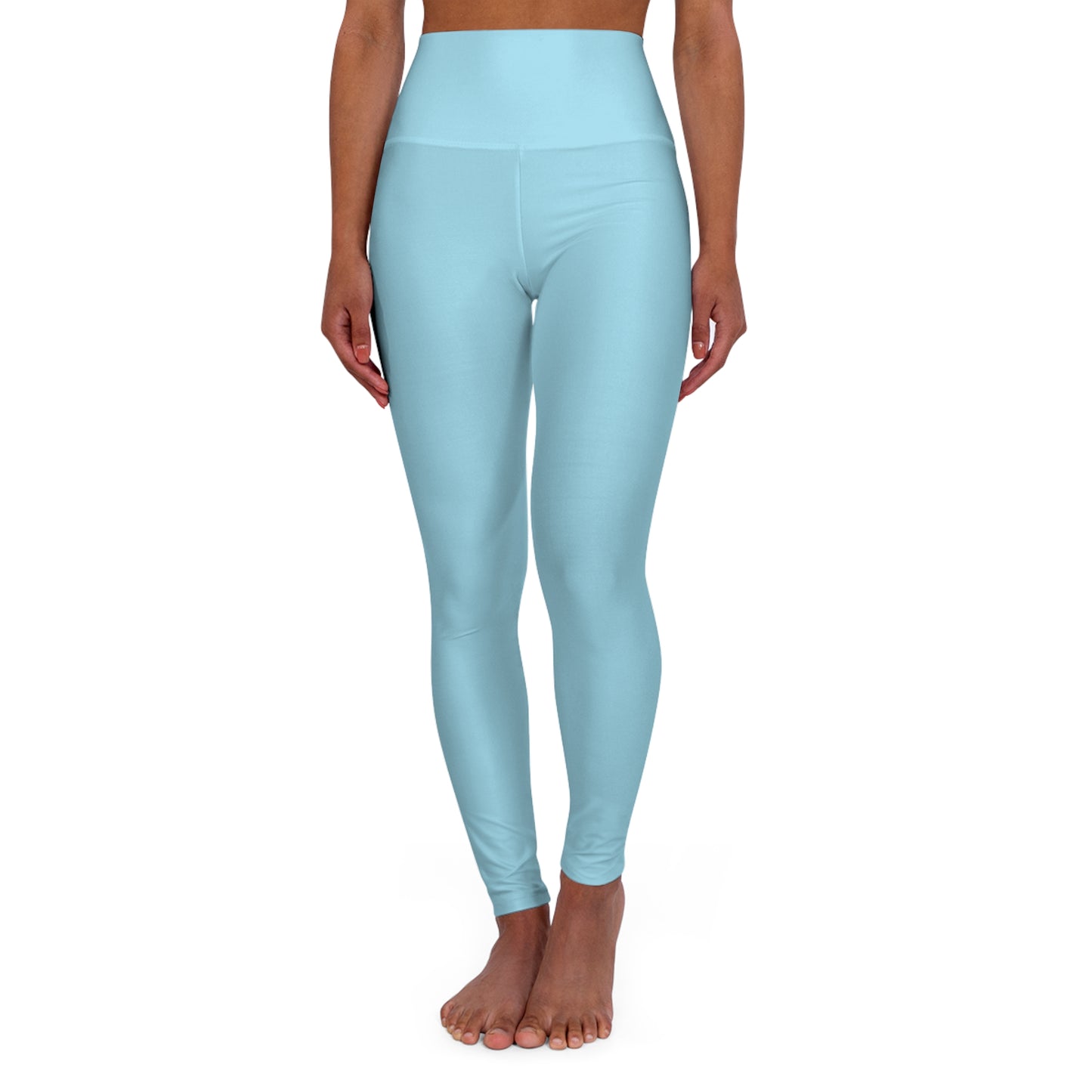 High-Waisted Frosted Blue Yoga Leggings Women's Seamless Poly-Span Stretchy Pastel Sky Blue Activewear Pants