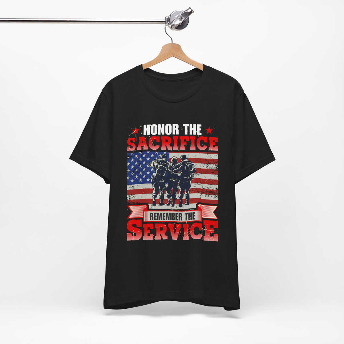 Honor the Sacrifice Remember the Service T-Shirt American Flag Soldiers Unisex Cotton v24