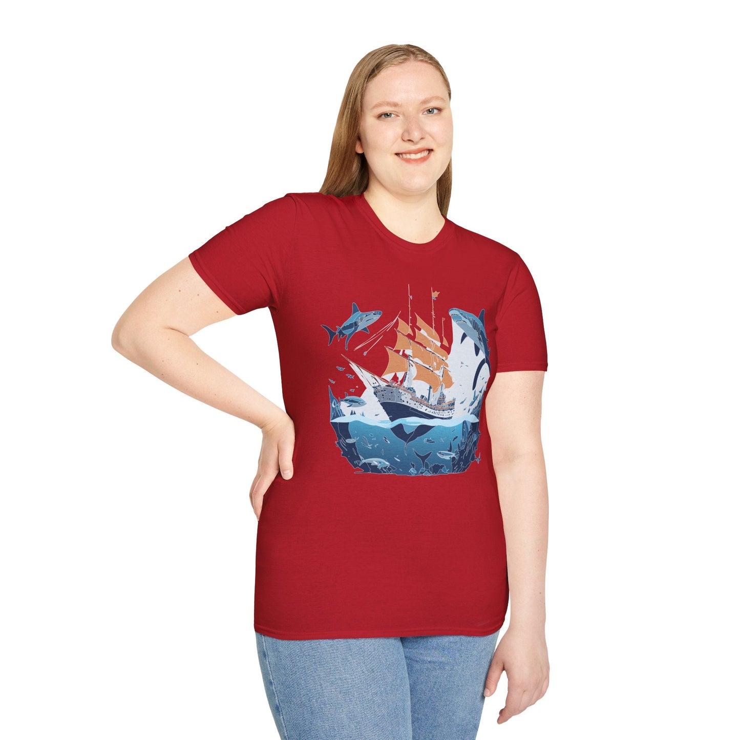 Ocean Tee Shirt Unisex Gildan Softstyle 64000 Ring Spun Cotton Art Print Graphic Ocean Design