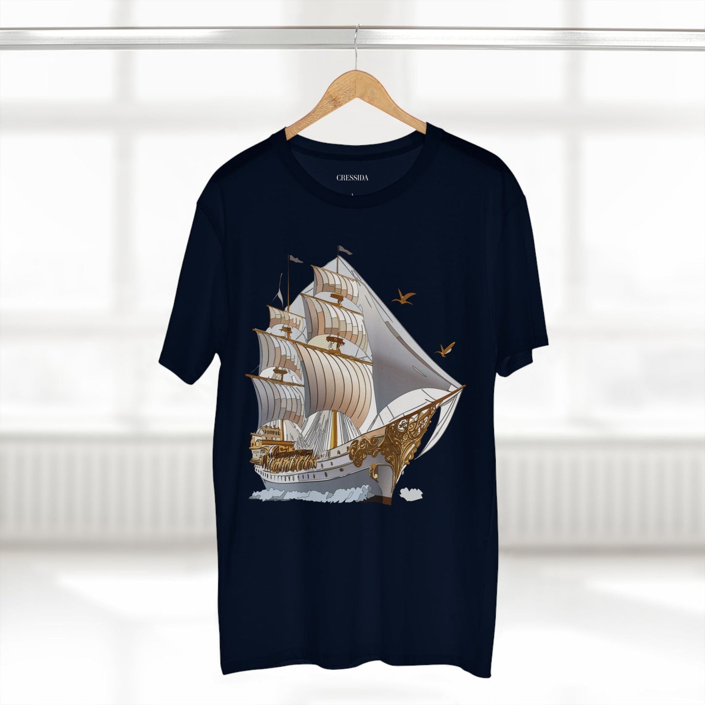 Ship Graphic Unisex 100 Cotton T-Shirt with Gold Frigate Art Design 16