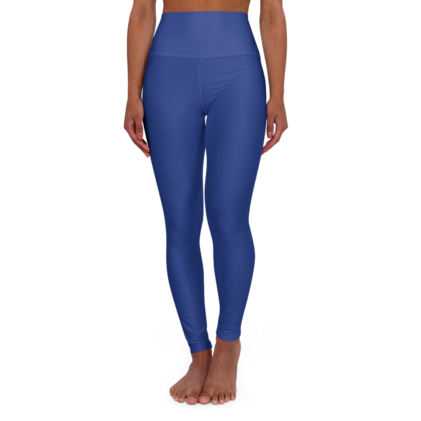 High-Waisted French Blue Yoga Leggings Women's Seamless Poly-Span Solid Blue Stretch Yoga Pants