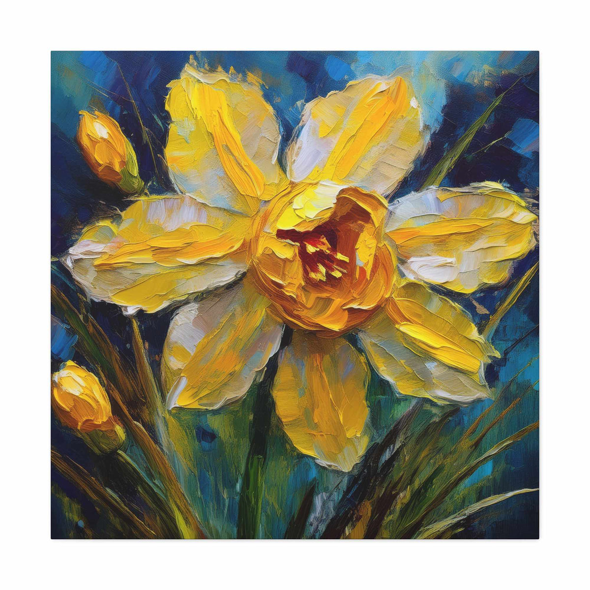 Narcissus Print Canvas, Floral Oil Paint Print 20x20, 24x24, 30x30, 32x32, 36x36 Art Design Pine-Wood Inner Frame MC-177