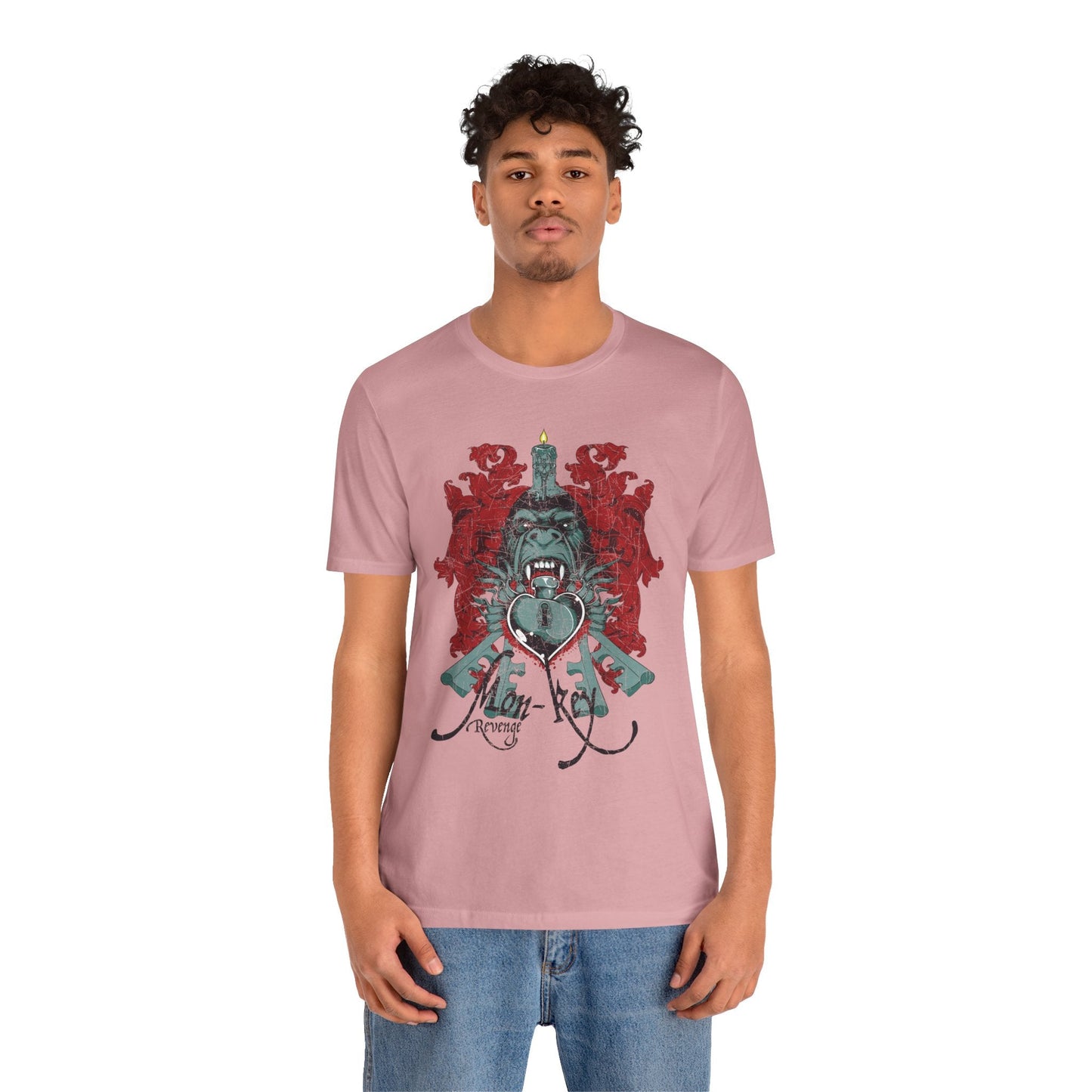 Gorilla Crest with Sword and Heart T-Shirt Heraldic Gothic Design Rock Band T-Shirt