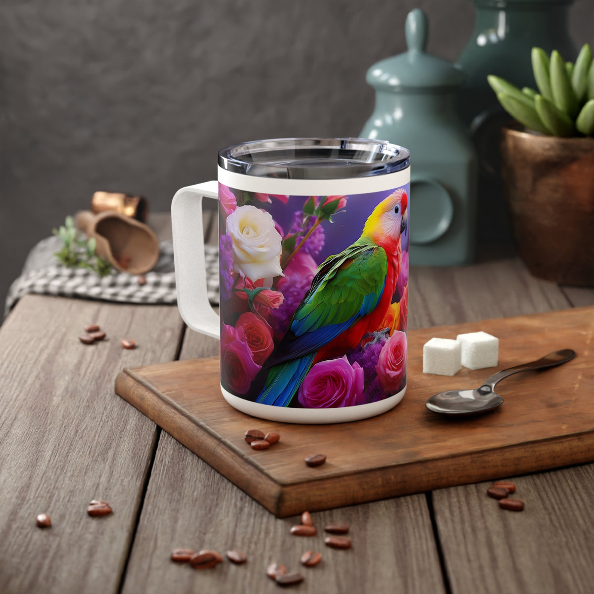 24 Art Design Insulated Coffee Mug Clear Lid 10oz Insulated Coffee Mug 10oz