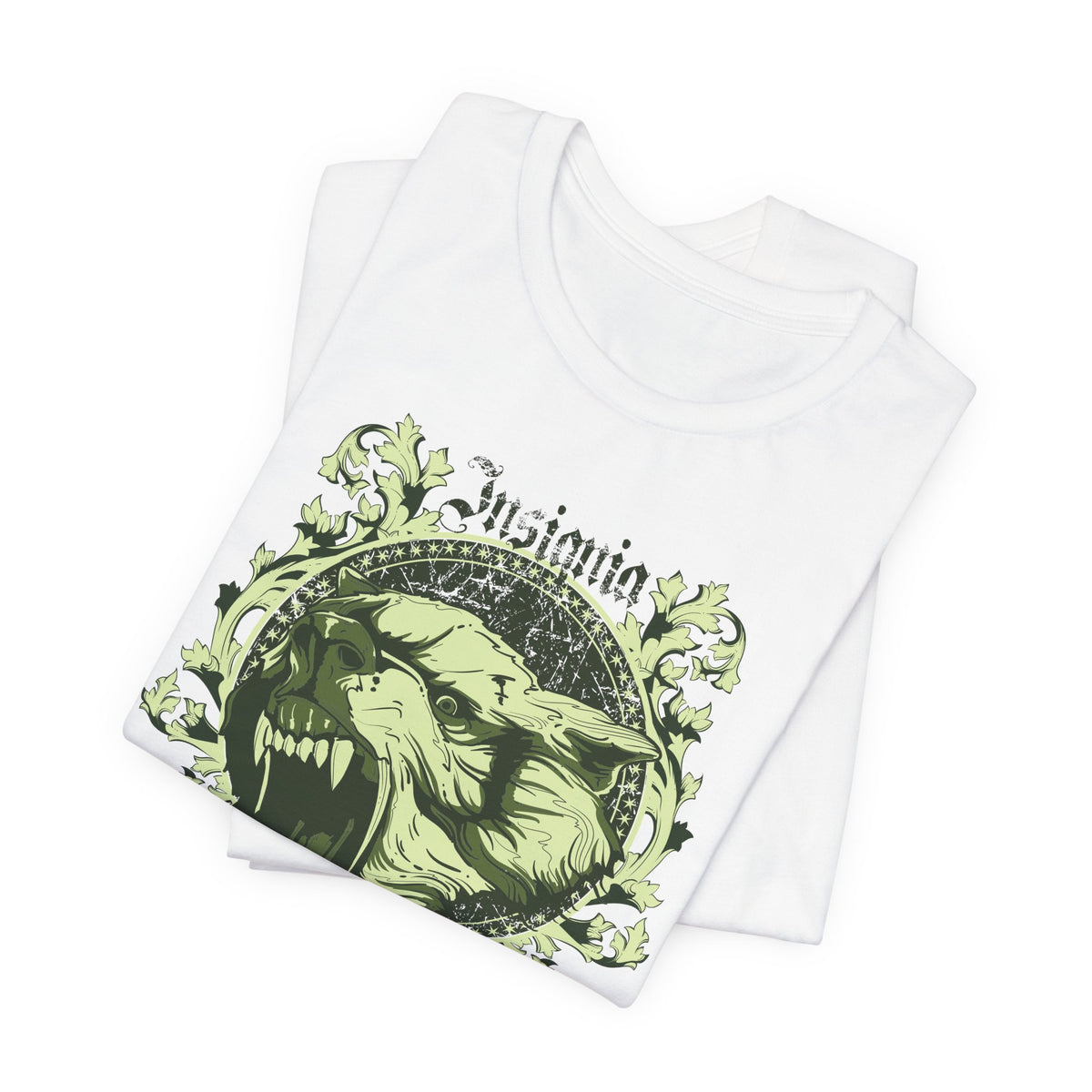 Howling Wolf Skull Tee Gothic Vintage Crest Green Graphic Unisex Cotton Shirt Art-54