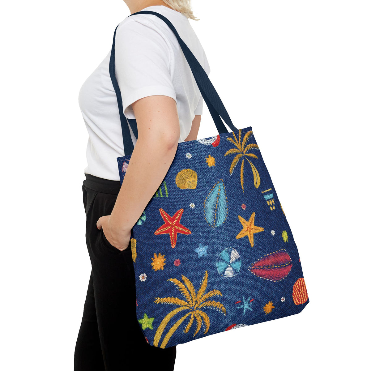Denim Fabric Imitation Print Unisex Canvas Bag Poly Spun 3 Sizes Tote Bag 182-12