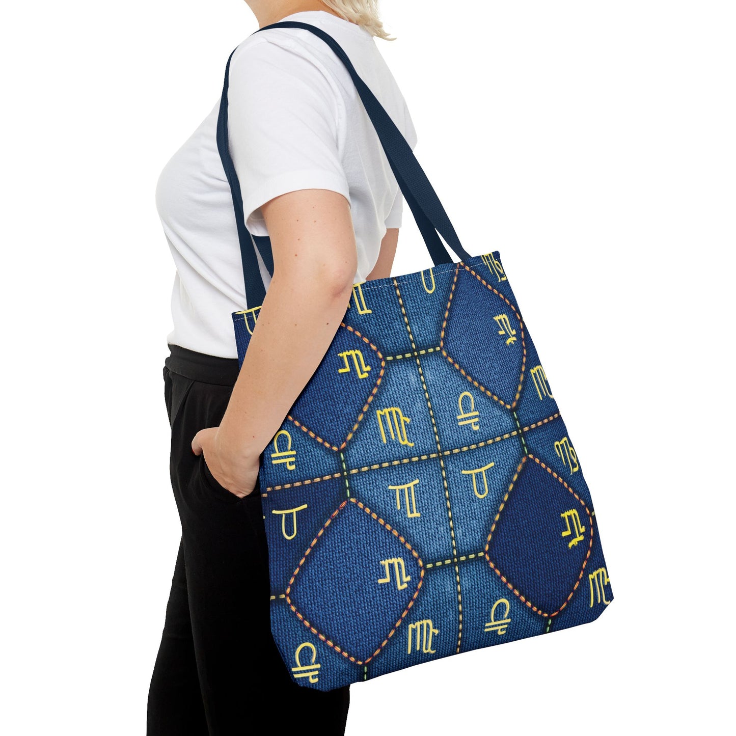 Denim Fabric Imitation Print Unisex Canvas Bag Poly Spun 3 Sizes Tote Bag 184-2