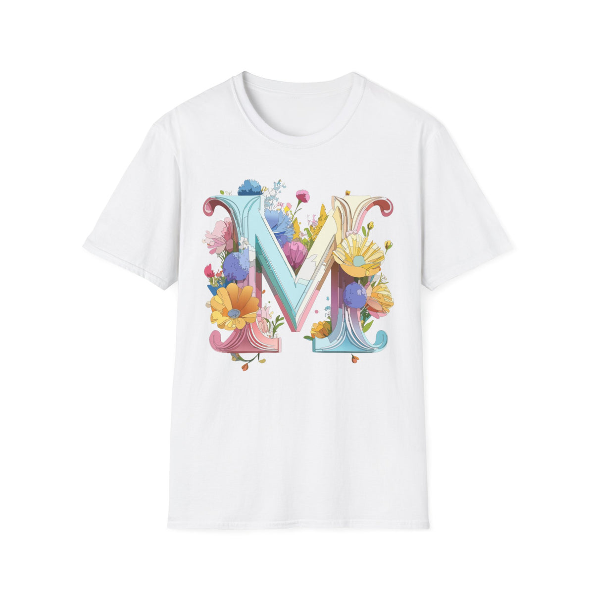 Floral Letter M Monogram T-Shirt | Watercolor Garden Initial Tee
