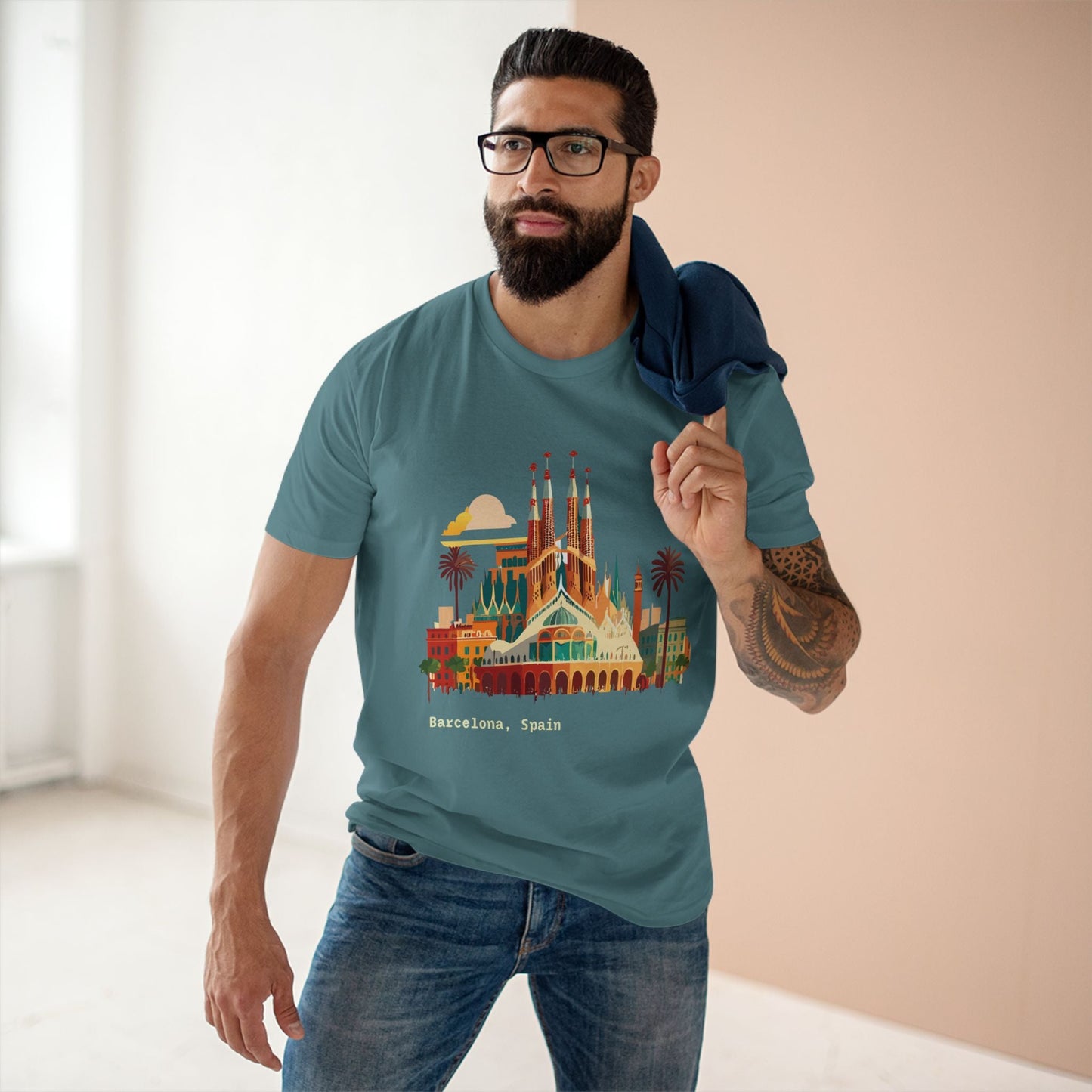 Barcelona Travel Shirt Unisex Premium Cotton Tee With Retro Artwork From Retro2Nova Collection TT7