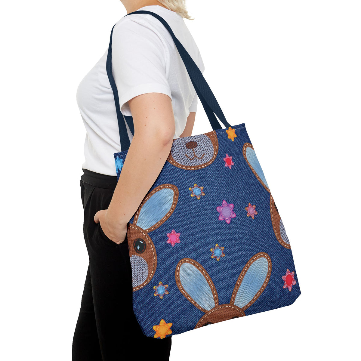 Denim Fabric Imitation Print Unisex Canvas Bag Poly Spun 3 Sizes Tote Bag 192-5