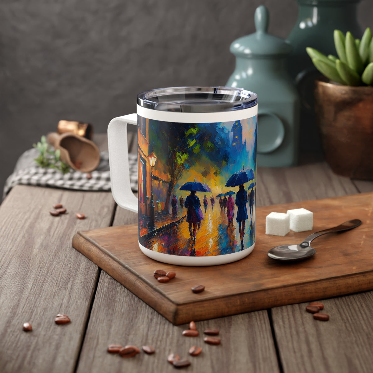3 Art Design Insulated Coffee Mug Clear Lid 10oz Insulated Coffee Mug 10oz