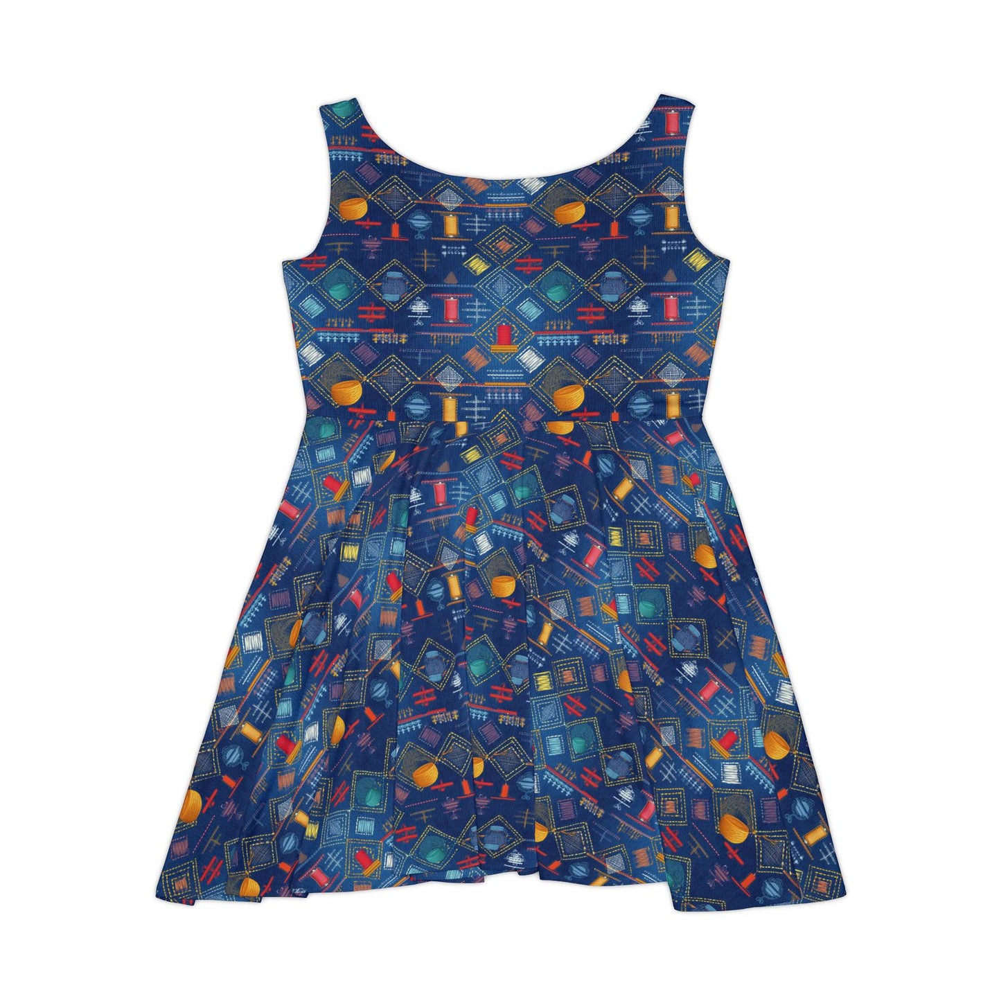 Women Diwali Denim Print Skater Dress, Denim Print Poly-Span Dress - 48
